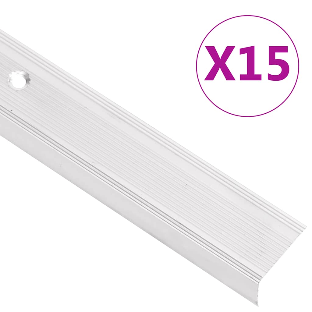 Rubnjaci za stepenice L-oblik 15 kom aluminijski 90 cm srebrni