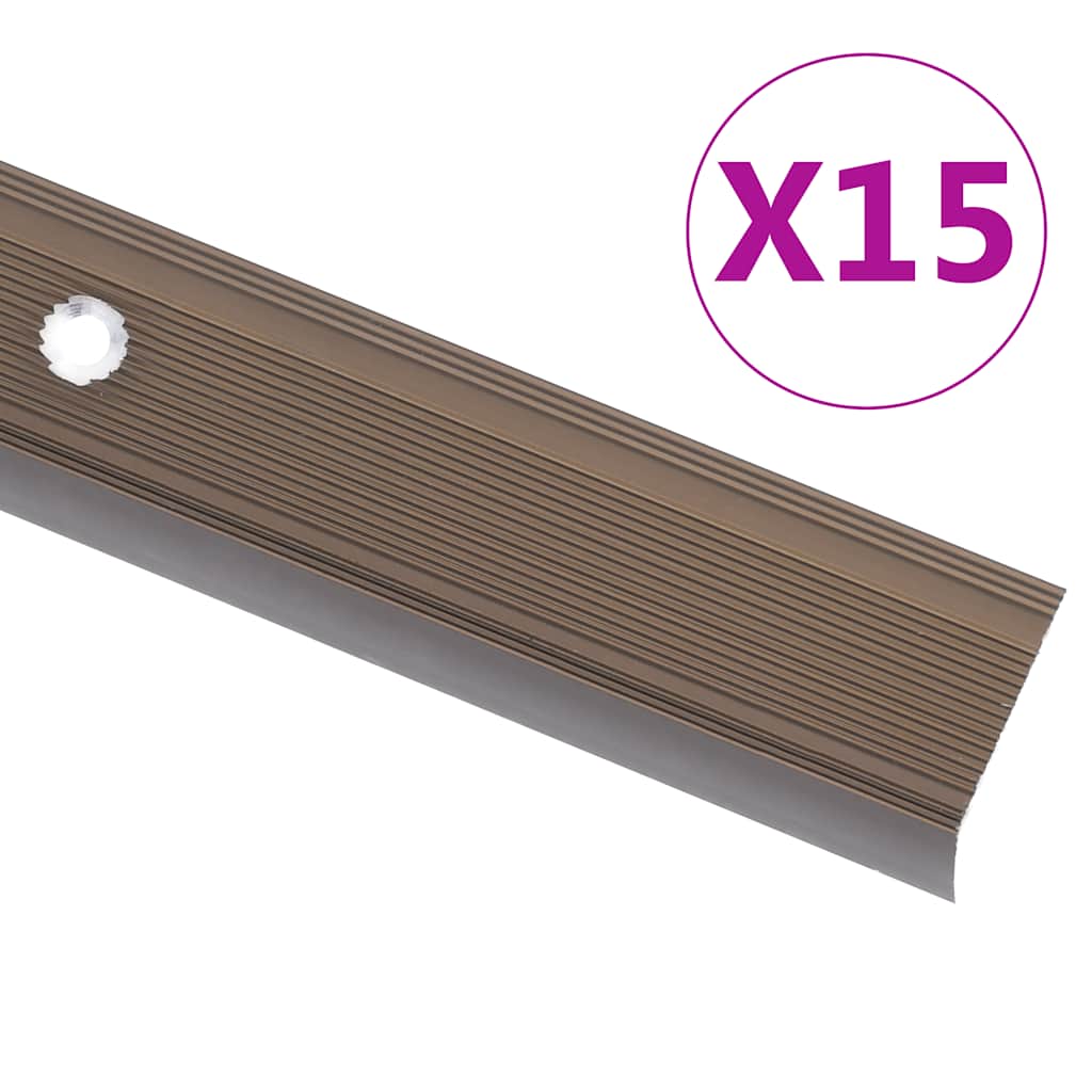 Rubnjaci za stepenice L-oblika 15 kom aluminijski 90 cm smeđi