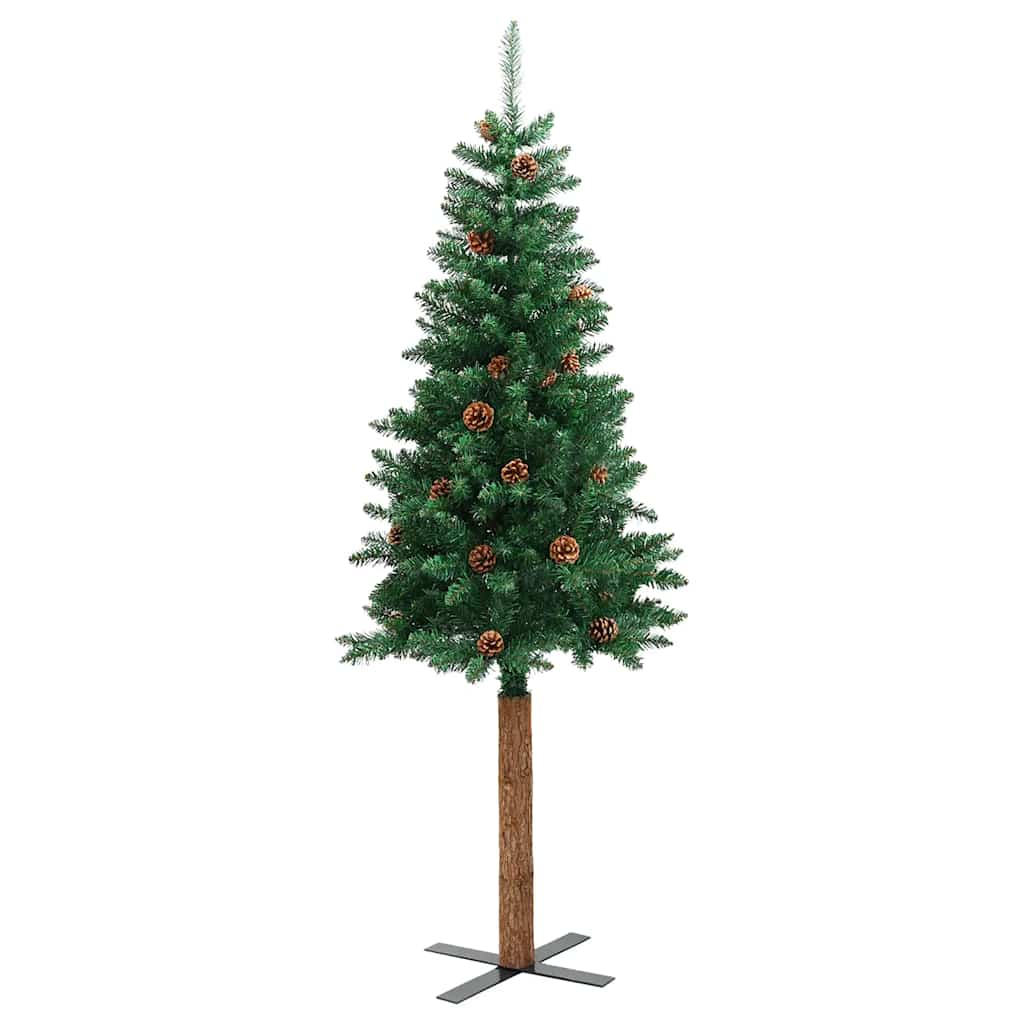 Tanko božićno drvce s pravim drvom i šiškama zeleno 150 cm PVC