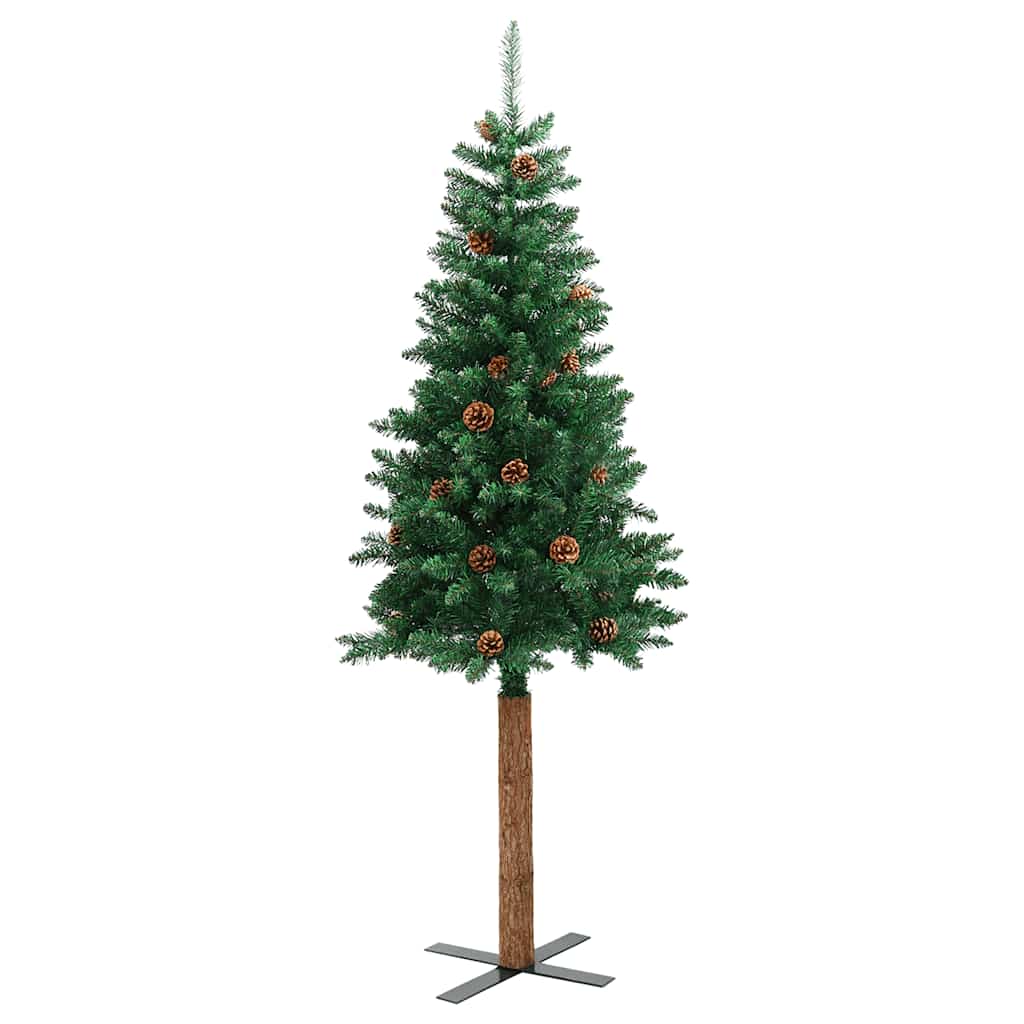 Tanko božićno drvce s pravim drvom i šiškama zeleno 180 cm PVC
