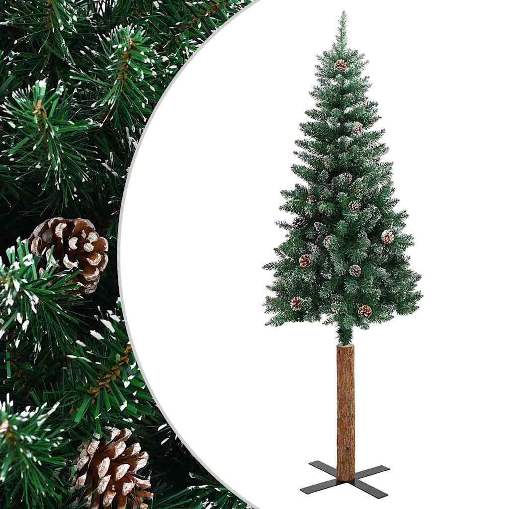 Tanko božićno drvce s pravim drvom i snijegom zeleno 150 cm