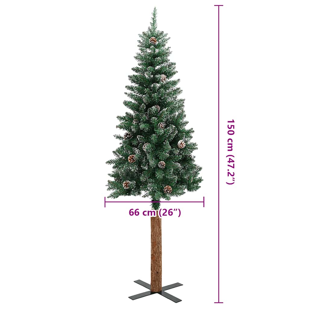 Tanko božićno drvce s pravim drvom i snijegom zeleno 150 cm