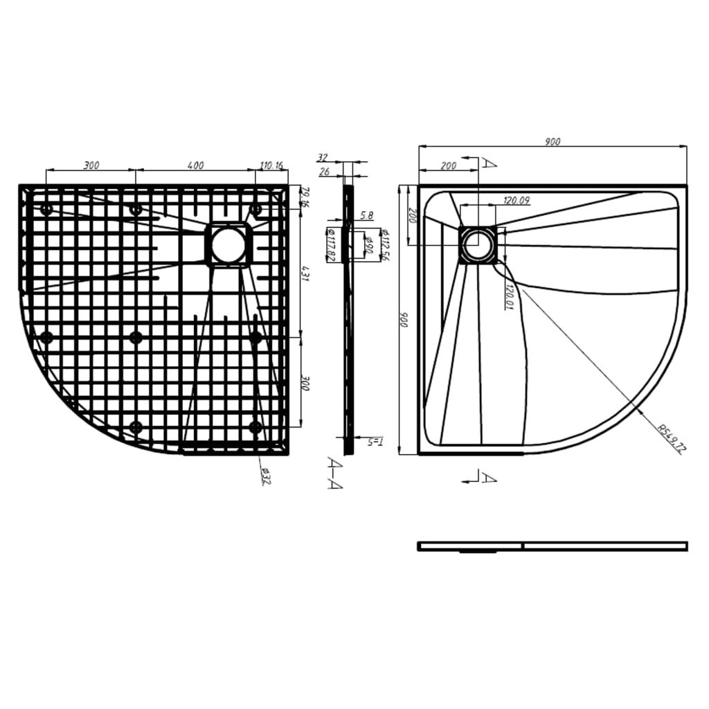Tuš-kada SMC bijela 90 x 90 cm