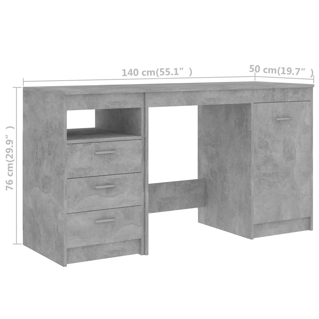 Radni stol siva boja betona 140 x 50 x 76 cm konstruirano drvo