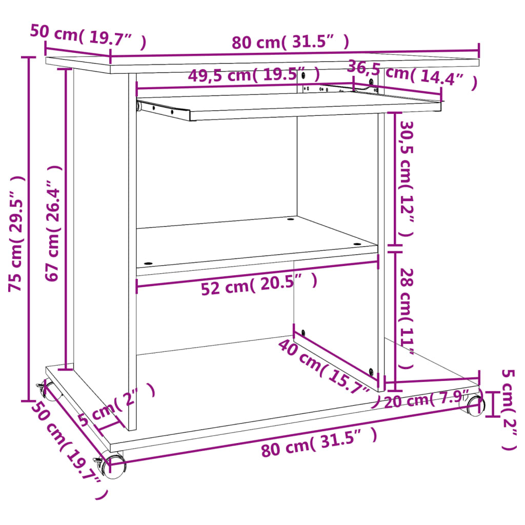 Stol za računalo bijeli 80 x 50 x 75 cm od konstruiranog drva