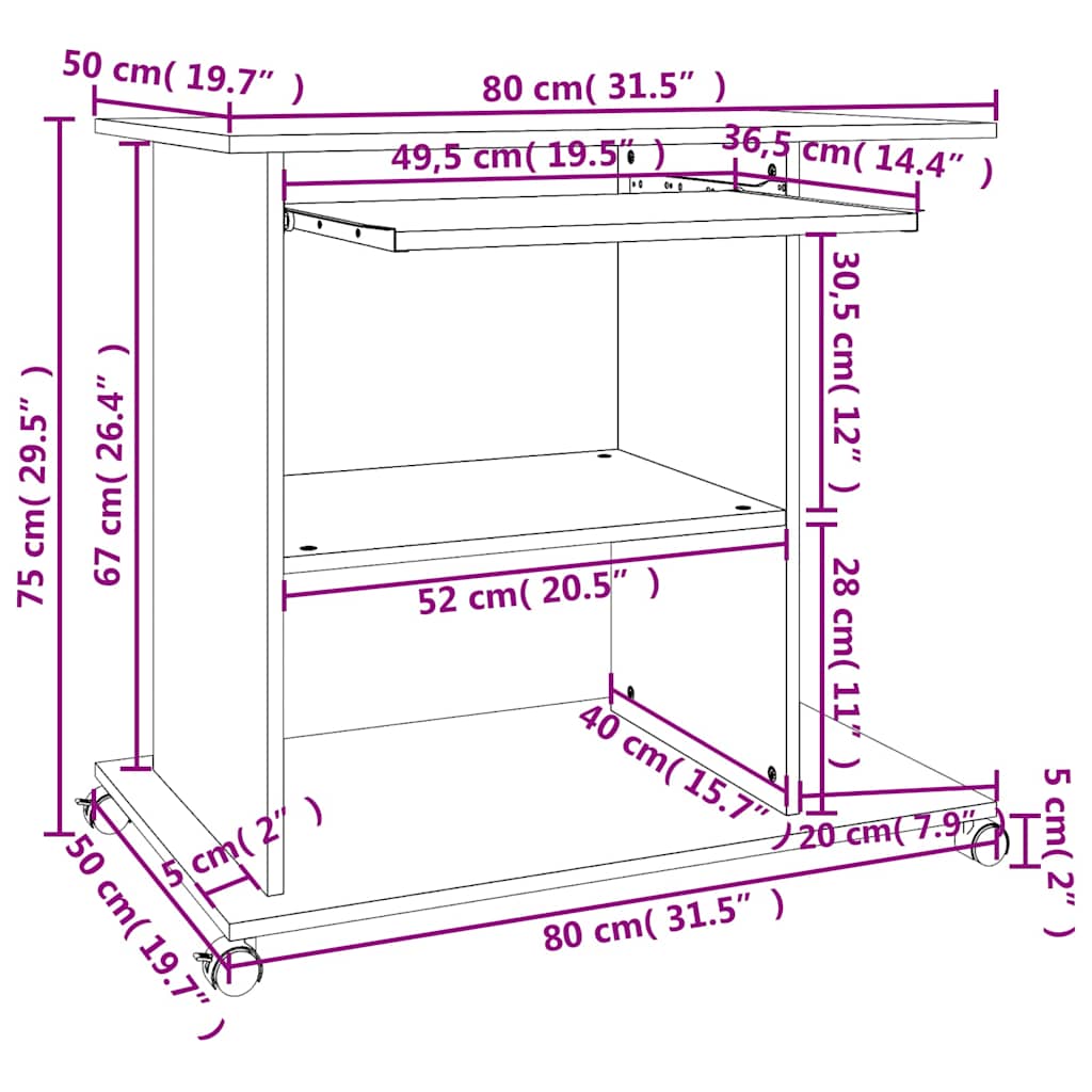 Stol za računalo boja hrasta 80 x 50 x 75 cm konstruirano drvo