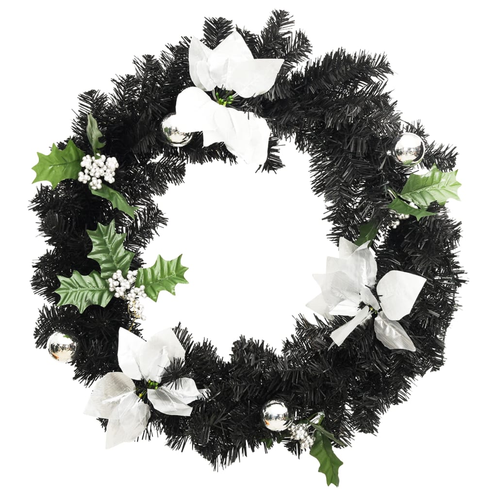 Božićni vijenac s LED svjetlima crni 60 cm PVC