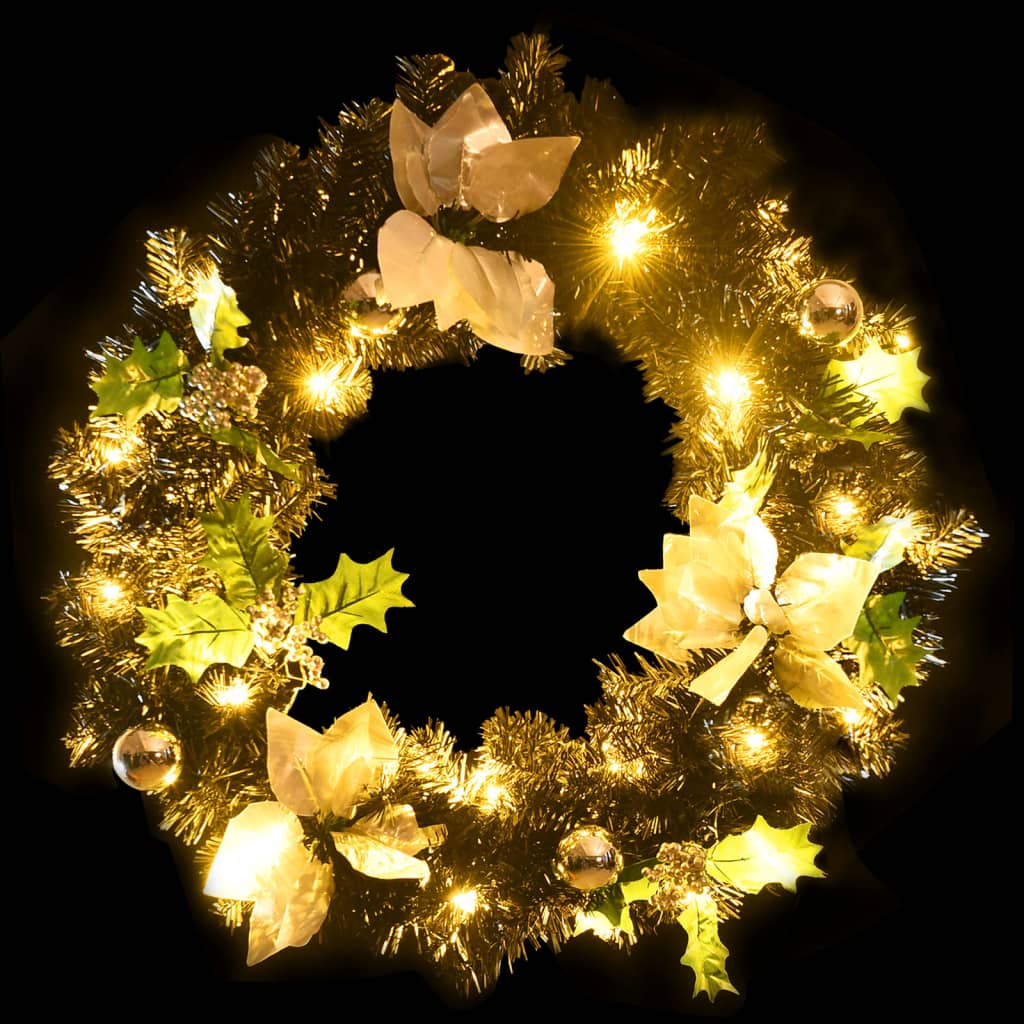 Božićni vijenac s LED svjetlima crni 60 cm PVC