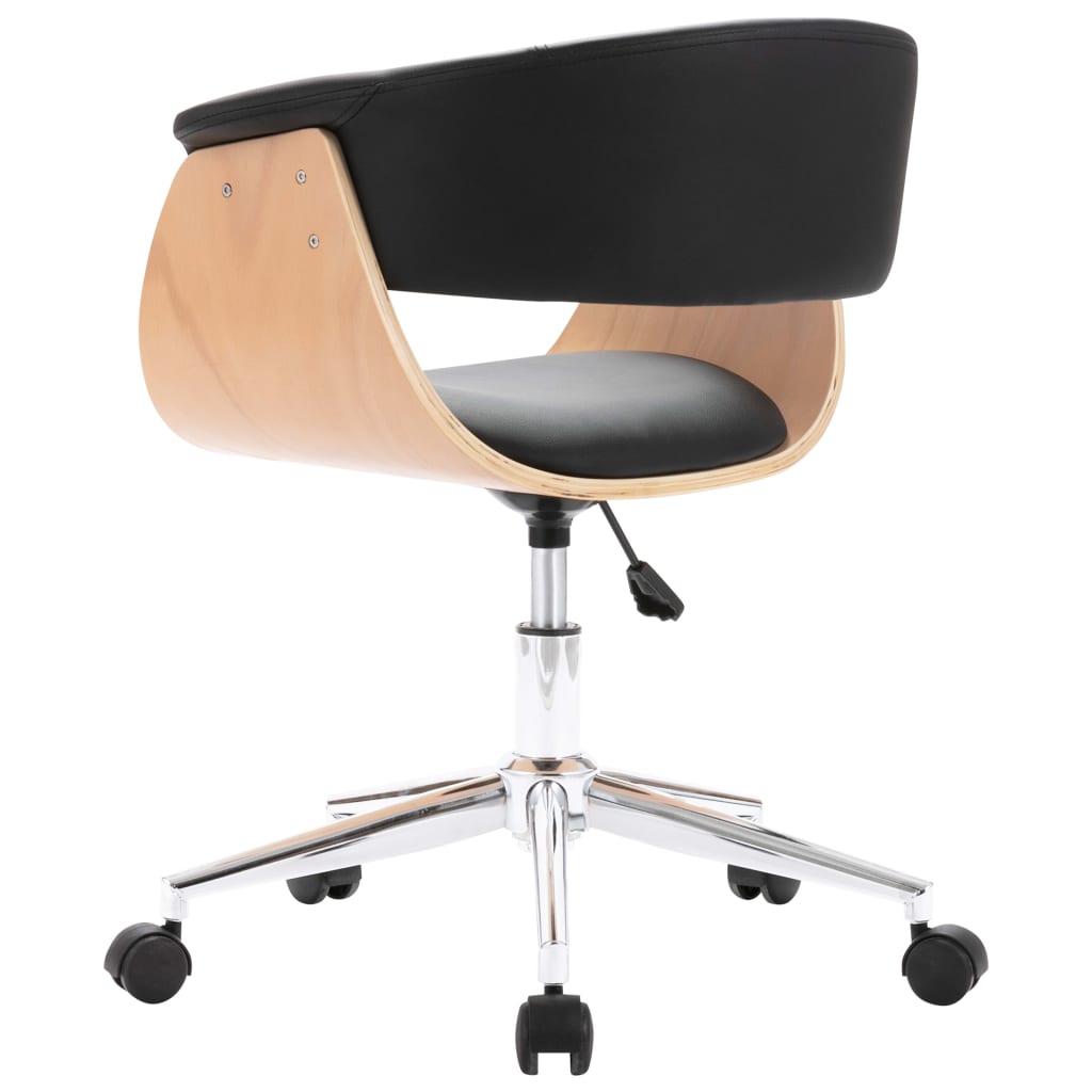 Okretna uredska stolica od savijenog drva i umjetne kože crna