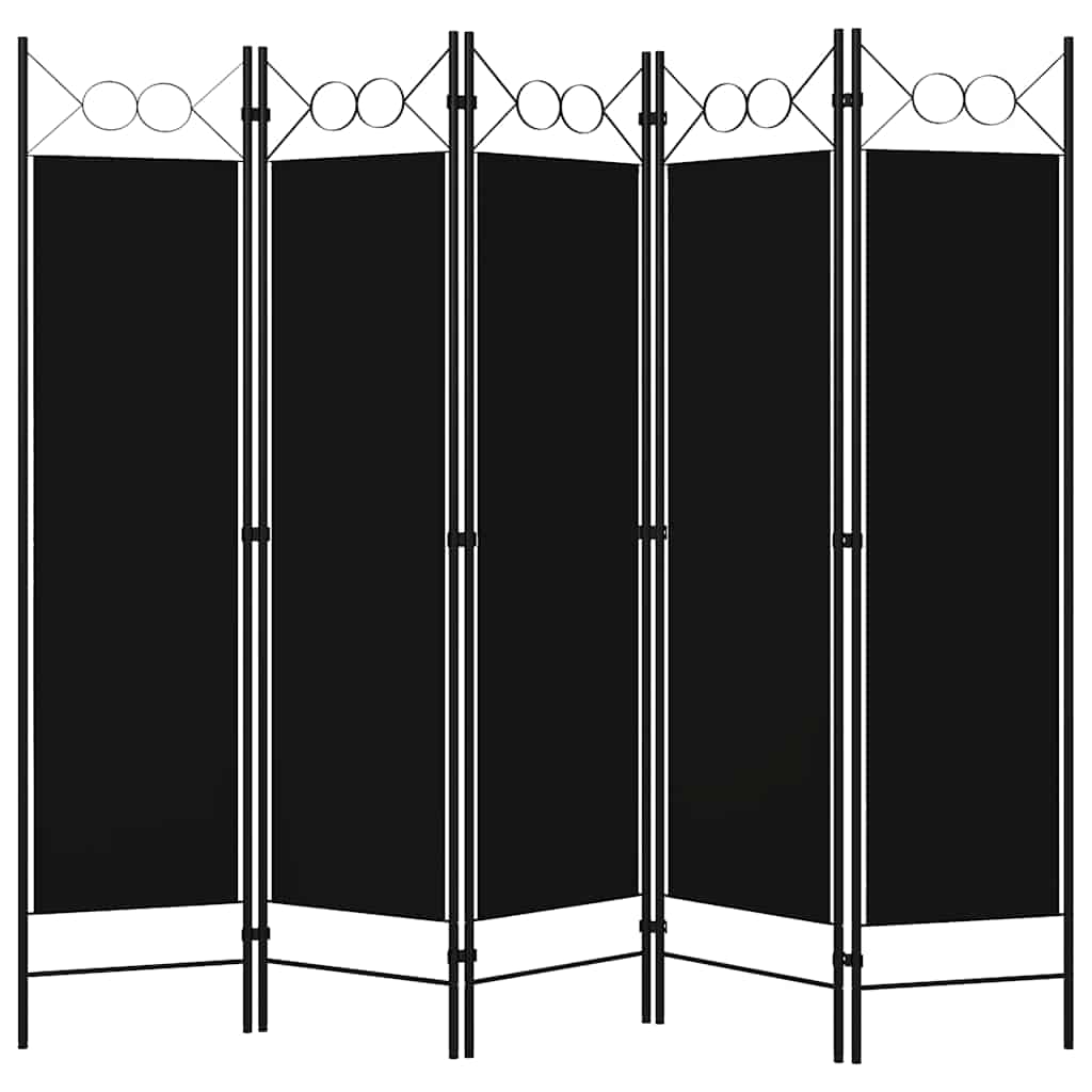 Sobna pregrada s 5 panela crna 200 x 180 cm