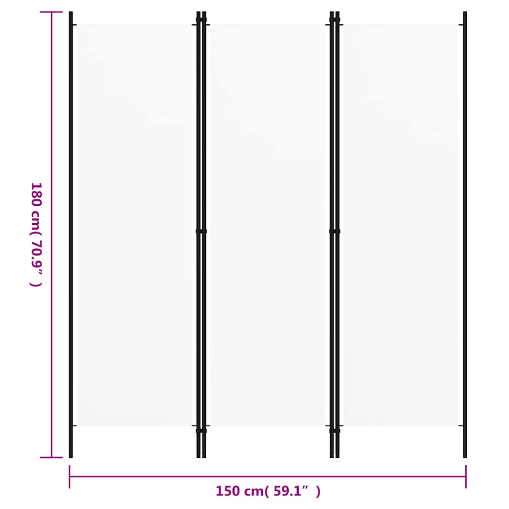 Sobna pregrada s 3 panela bijela 150 x 180 cm