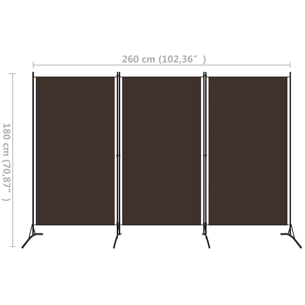 Sobna pregrada s 3 panela smeđa 260 x 180 cm