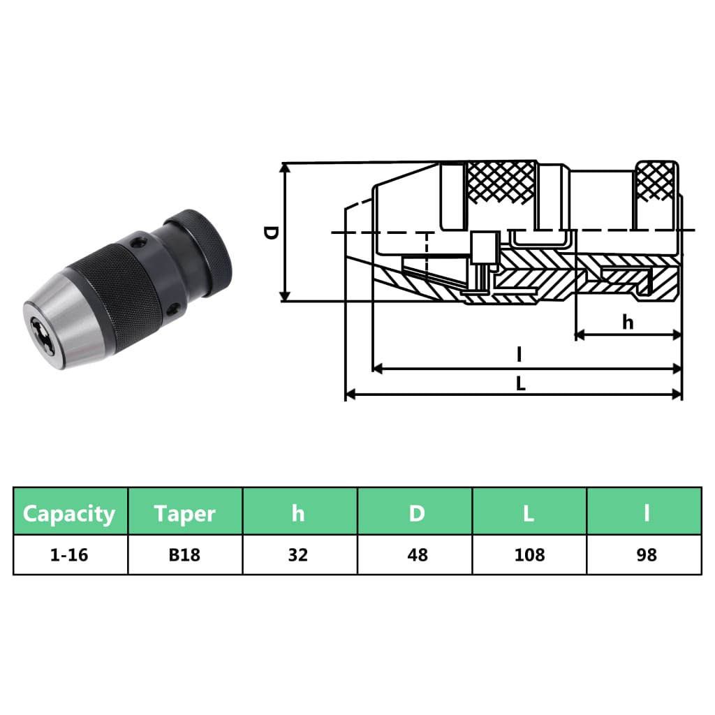Stezna glava za svrdla MT3-B18 s rasponom stezanja 16 mm