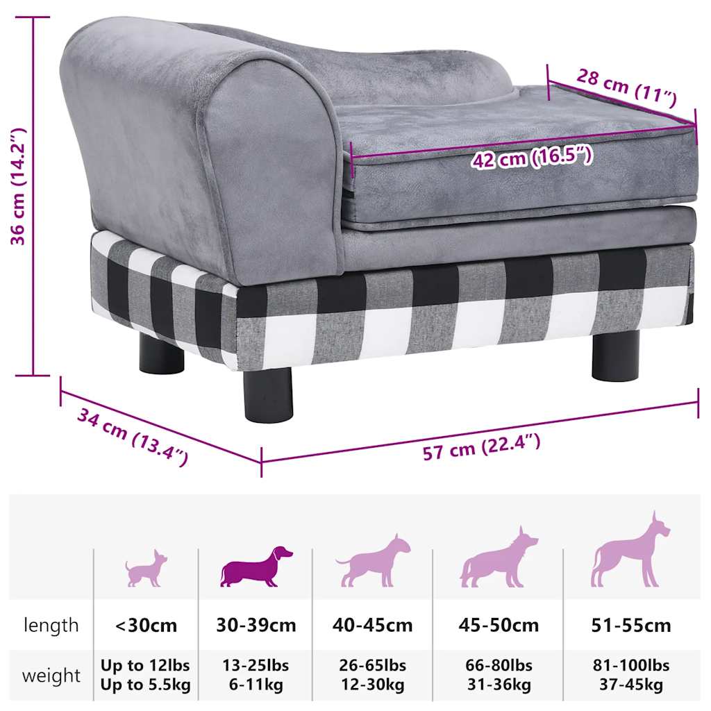 Sofa za pse siva 57 x 34 x 36 cm plišana