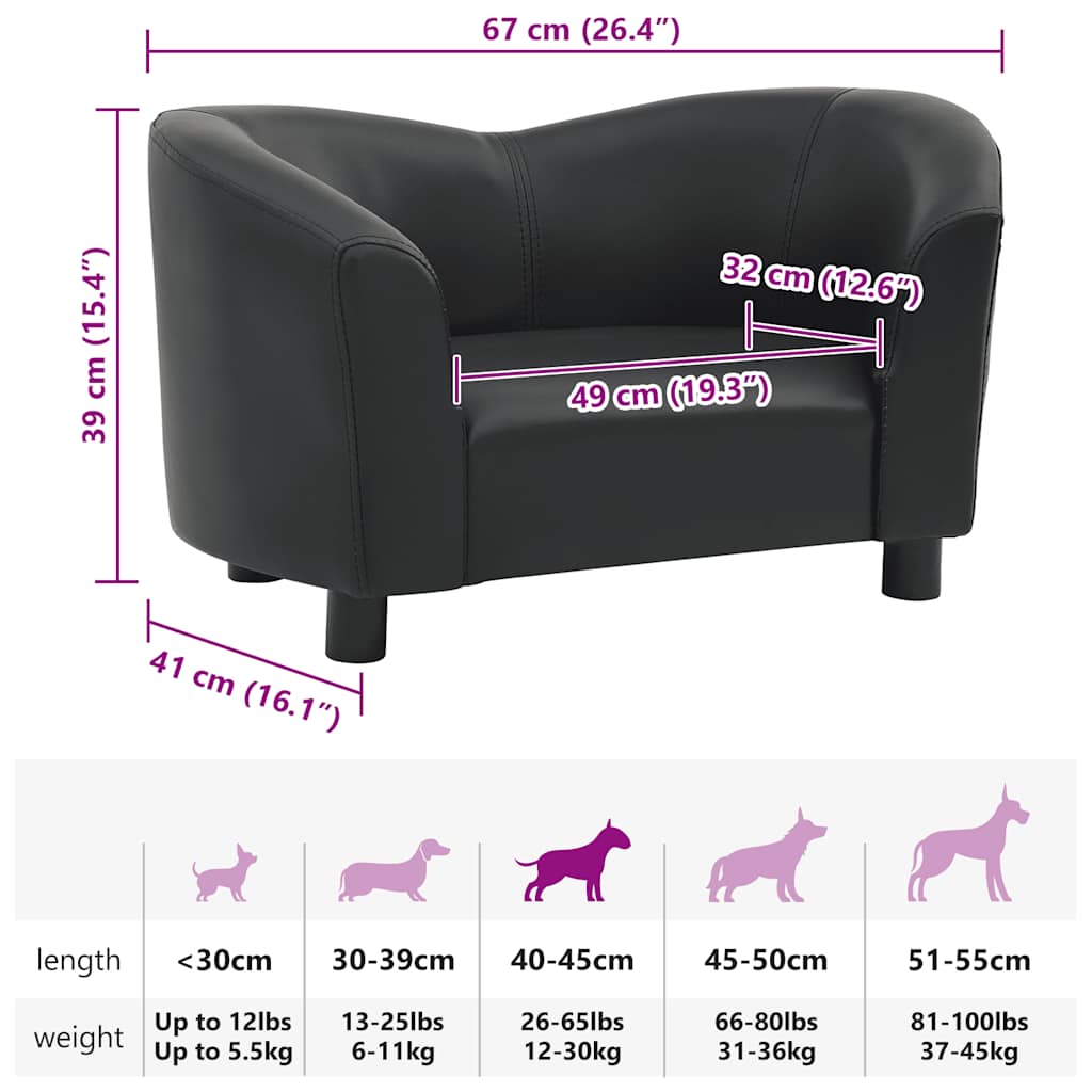 Sofa za pse crna 67 x 41 x 39 cm od umjetne kože