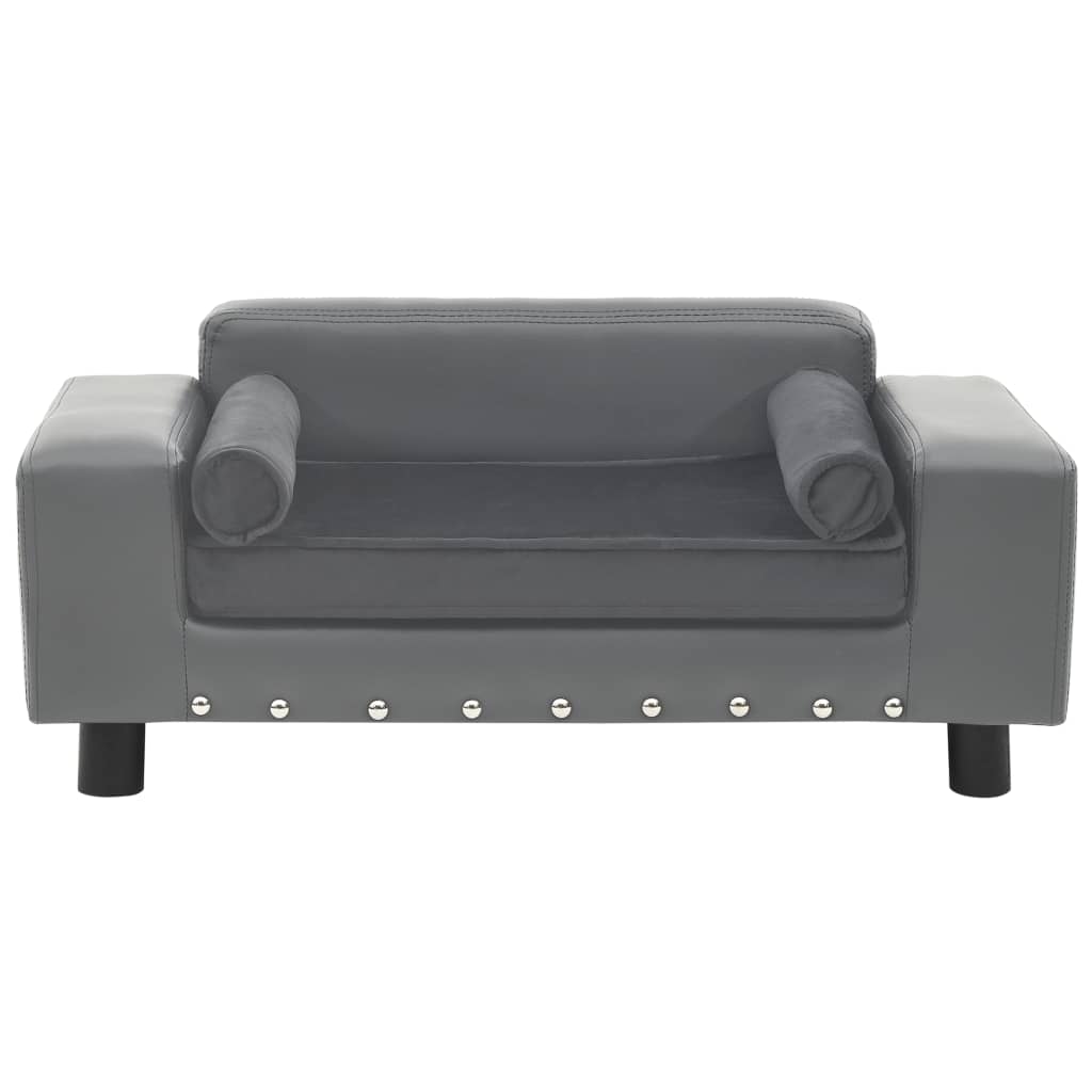 Sofa za pse siva 81 x 43 x 31 cm od pliša i umjetne kože