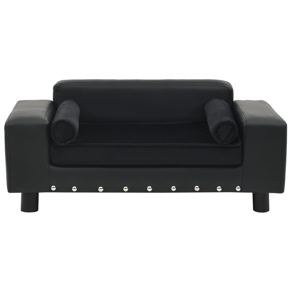 Sofa za pse crna 81 x 43 x 31 cm od pliša i umjetne kože