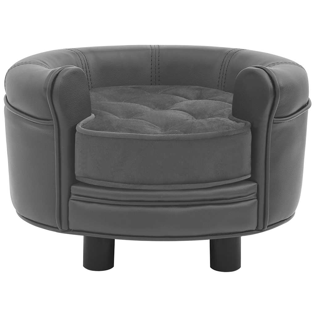 Sofa za pse siva 48 x 48 x 32 cm od pliša i umjetne kože