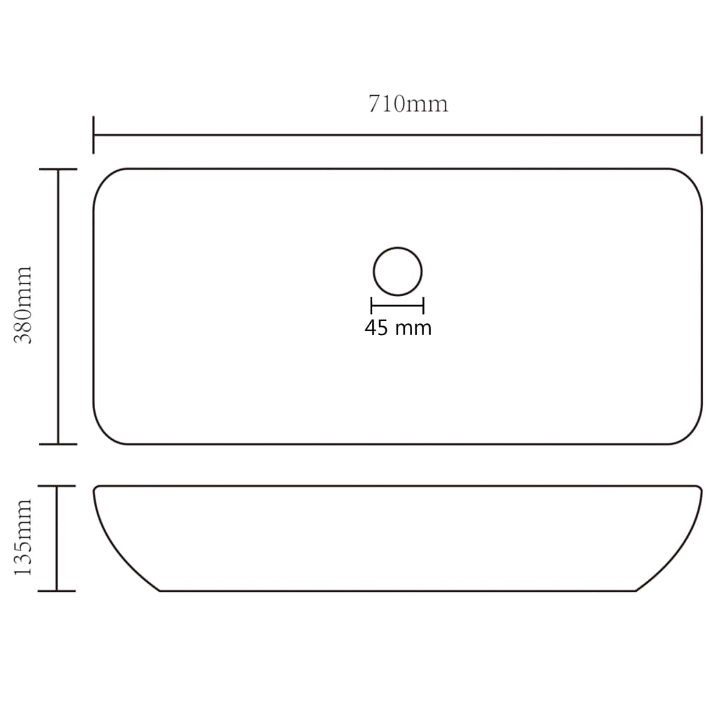 Luksuzni pravokutni umivaonik mat bijeli 71 x 38 cm keramički