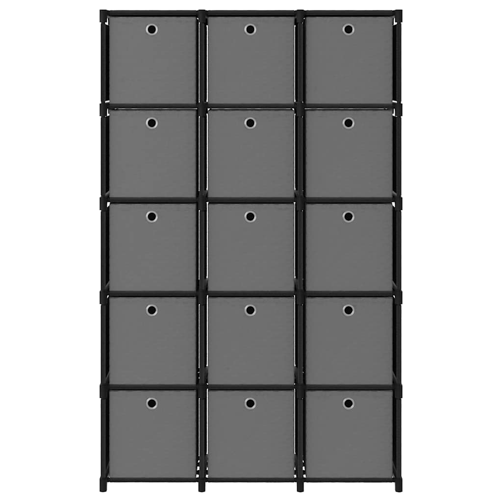 Police za izlaganje s 15 kutija crne 103x30x175,5 cm od tkanine