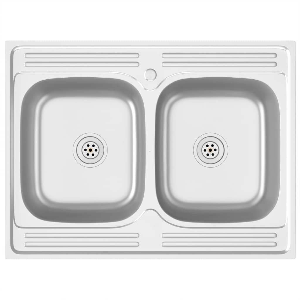 Kuhinjski sudoper s dva korita srebrni 800x600x155 mm čelični