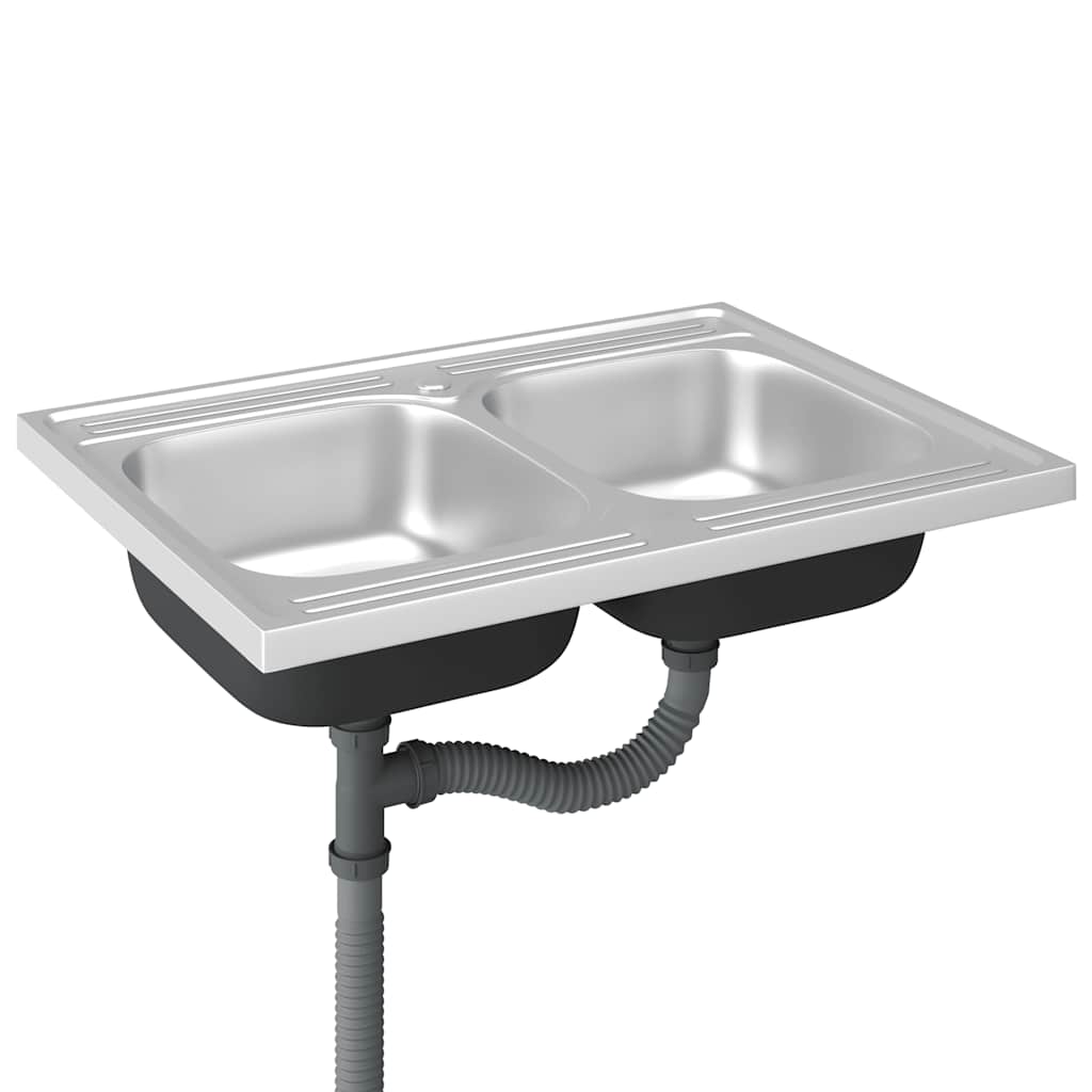 Kuhinjski sudoper s dva korita srebrni 800x600x155 mm čelični