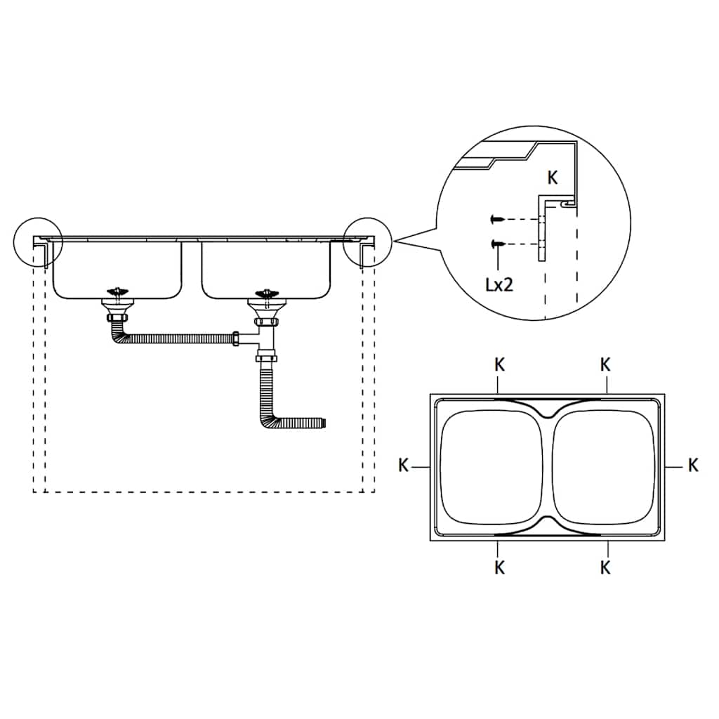 Kuhinjski sudoper s dva korita srebrni 800x600x155 mm čelični