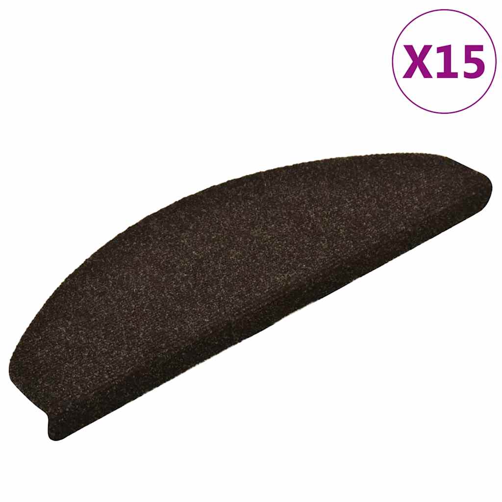 Prostirke za stepenice, samoljepljive, 15 kom, 65x21x4 cm, tamnosmeđe, poluokrugle, velike