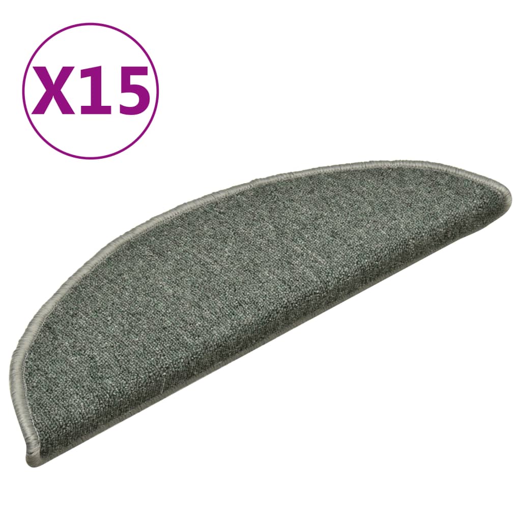 Prostirke za stepenice 15 kom 56x17x3 cm tamnozelene poluokrugle