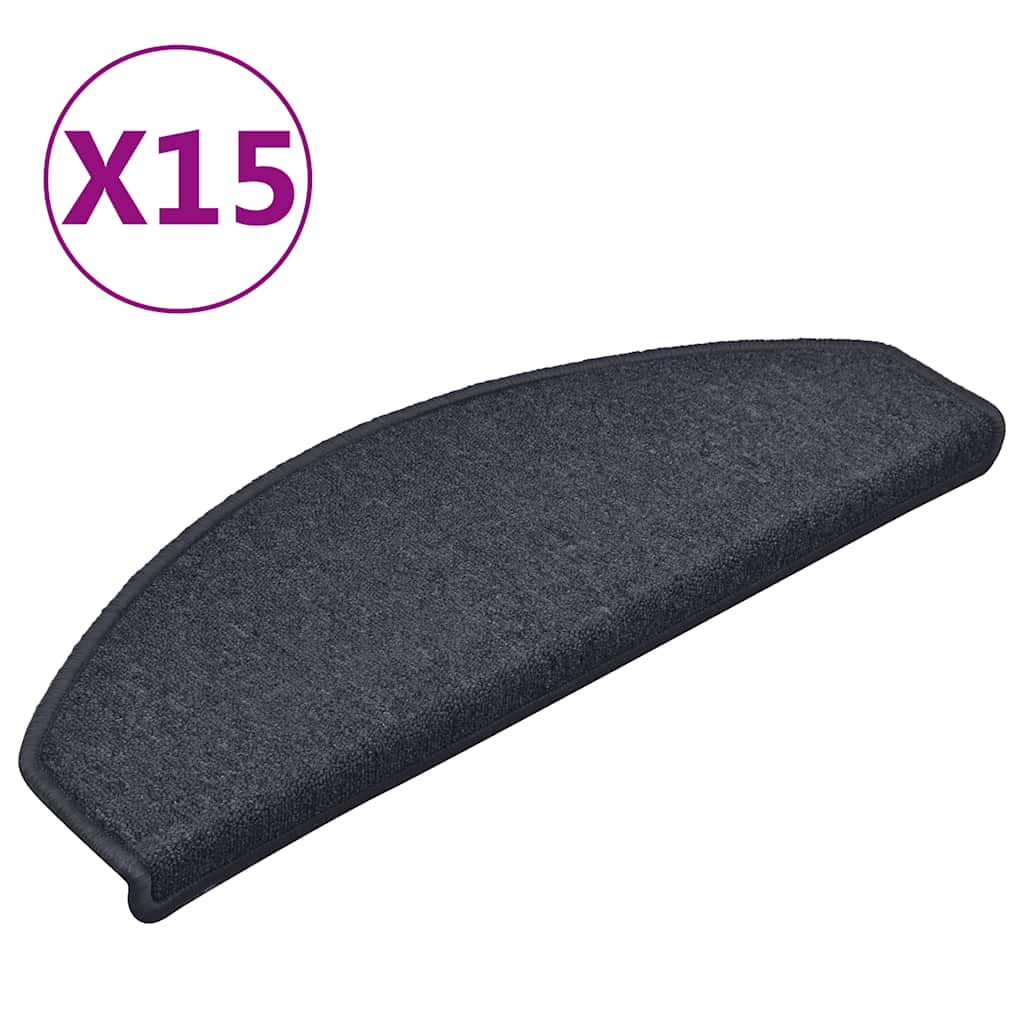 Prostirke za stepenice 15 kom 65x24x4 cm tamno sive i plave poluokrugle velike