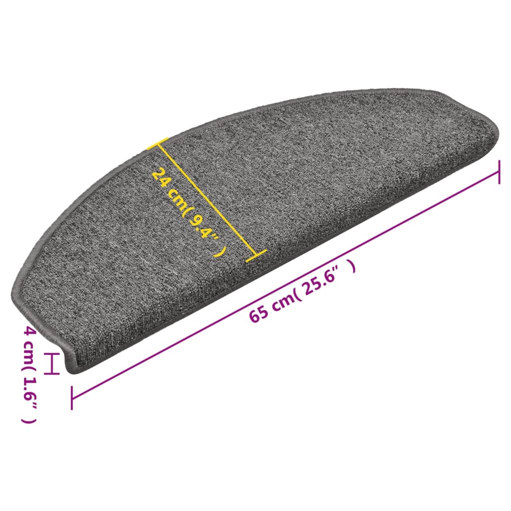Prostirke za stepenice 15 kom 65x24x4 cm tamno sive poluokrugle velike