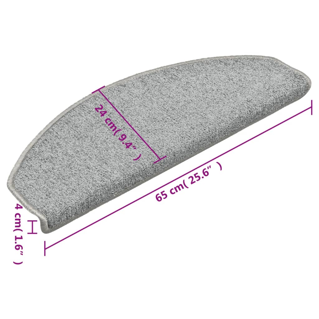 Prostirke za stepenice 15 kom 65x24x4 cm svijetlo sive poluokrugle velike