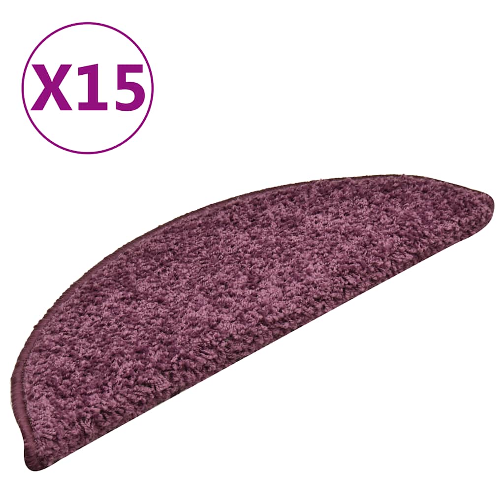 Prostirke za stepenice 15 kom 56x17x3 cm tamnoljubičaste poluokrugle