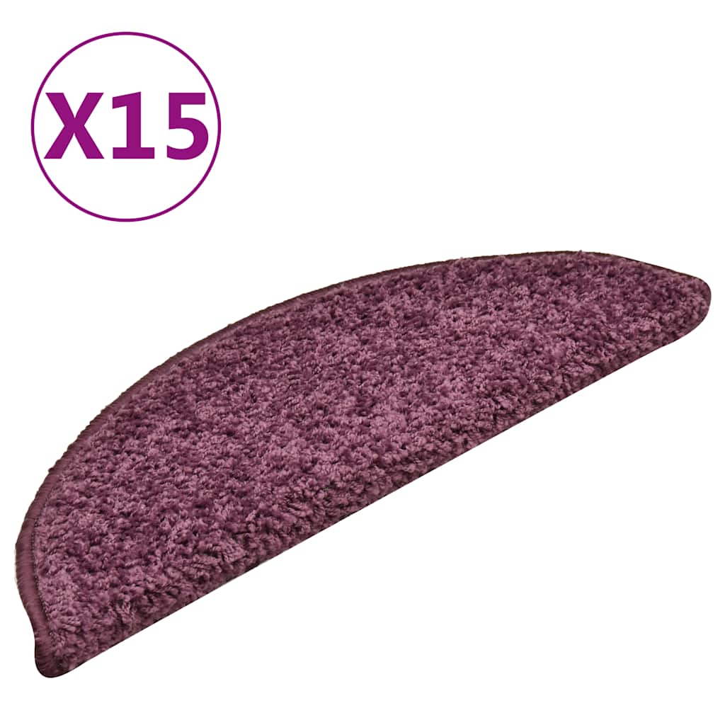 Prostirke za stepenice 15 kom 56x17x3 cm tamnoljubičaste poluokrugle