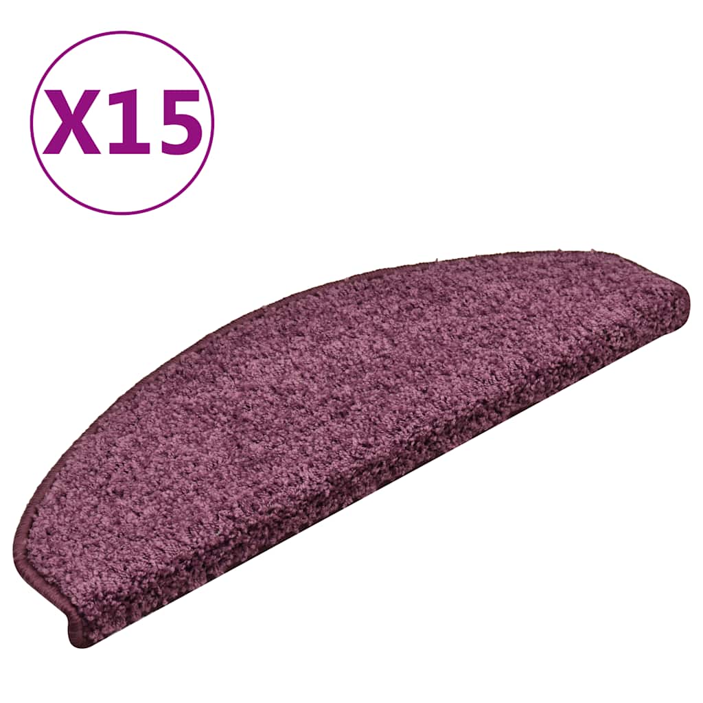 Prostirke za stepenice 15 kom 65x21x4 cm tamnoljubičaste poluokrugle velike
