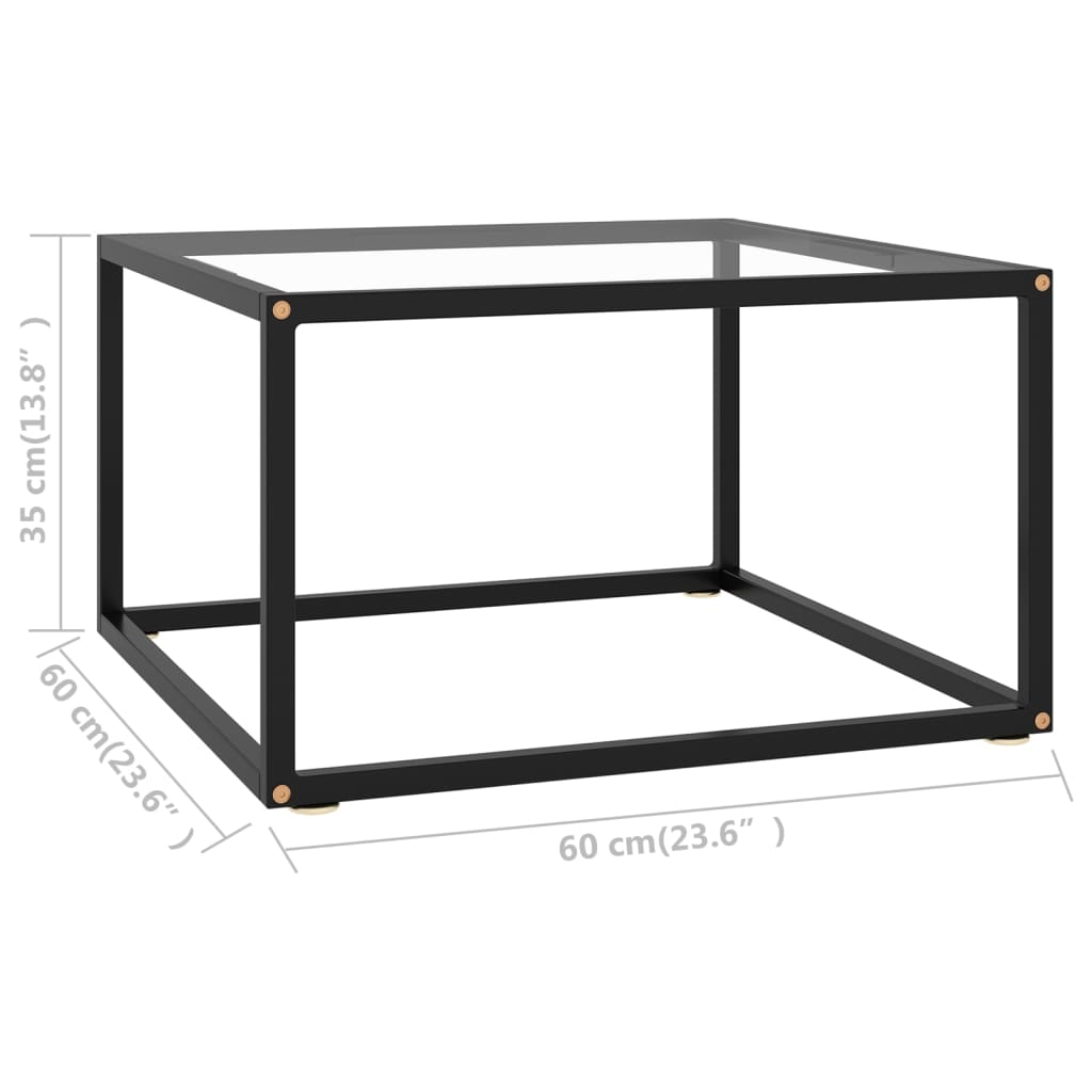 Stolić za kavu crni s kaljenim staklom 60 x 60 x 35 cm