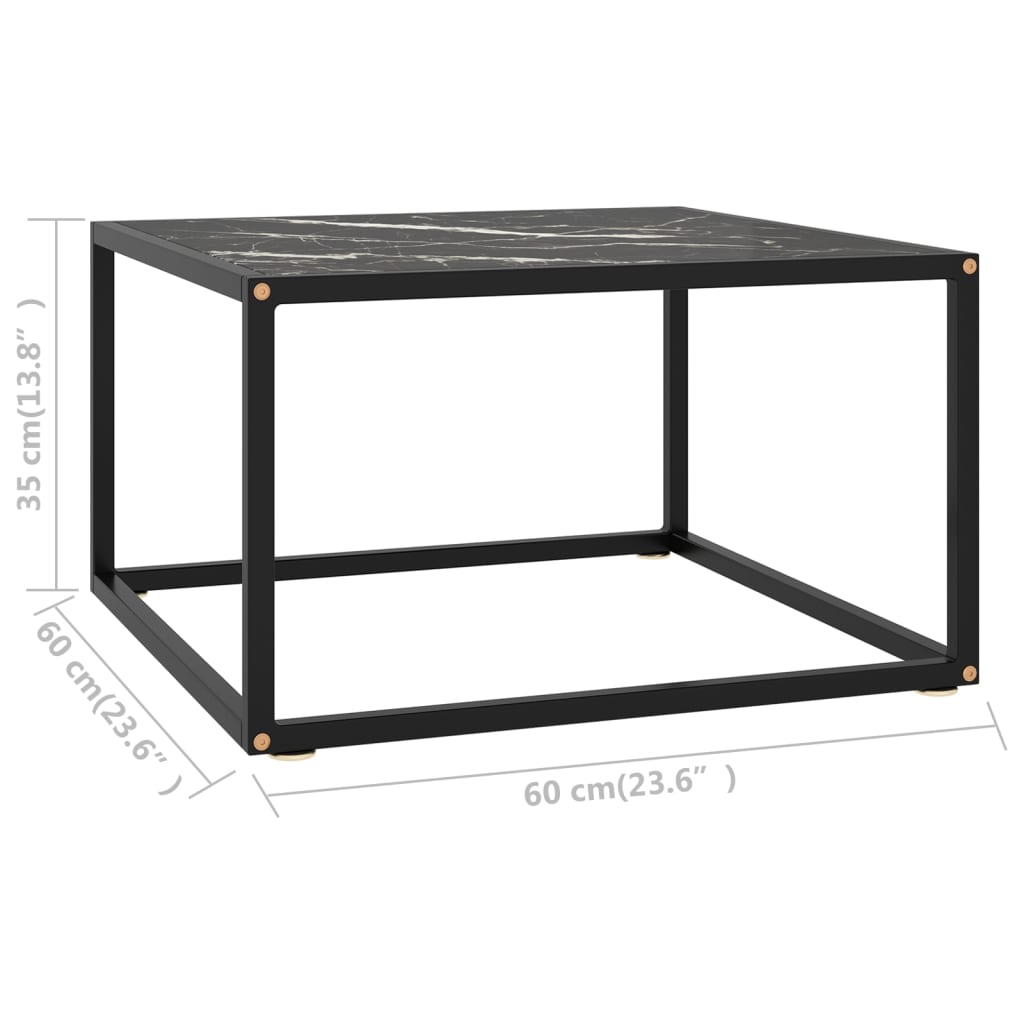 Stolić za kavu crni s crnim mramornim staklom 60 x 60 x 35 cm