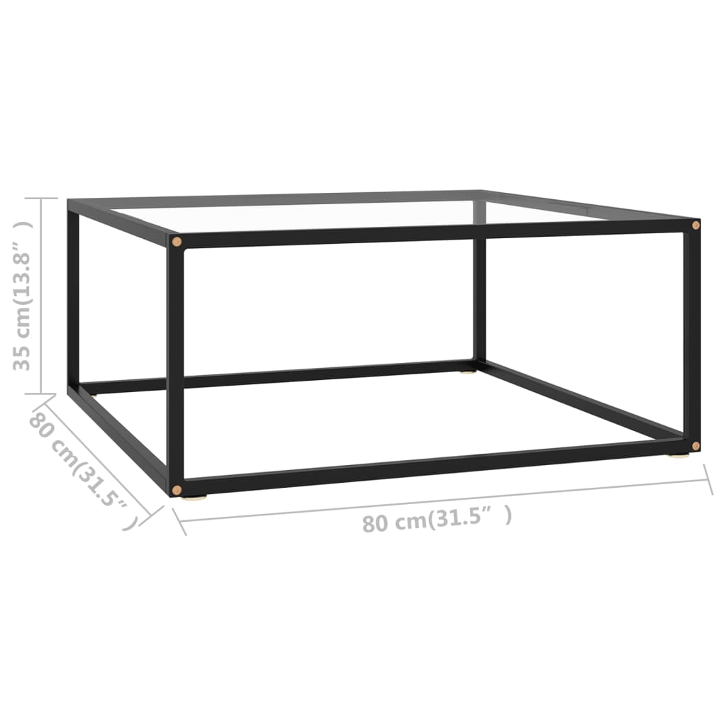 Stolić za kavu crni s kaljenim staklom 80 x 80 x 35 cm