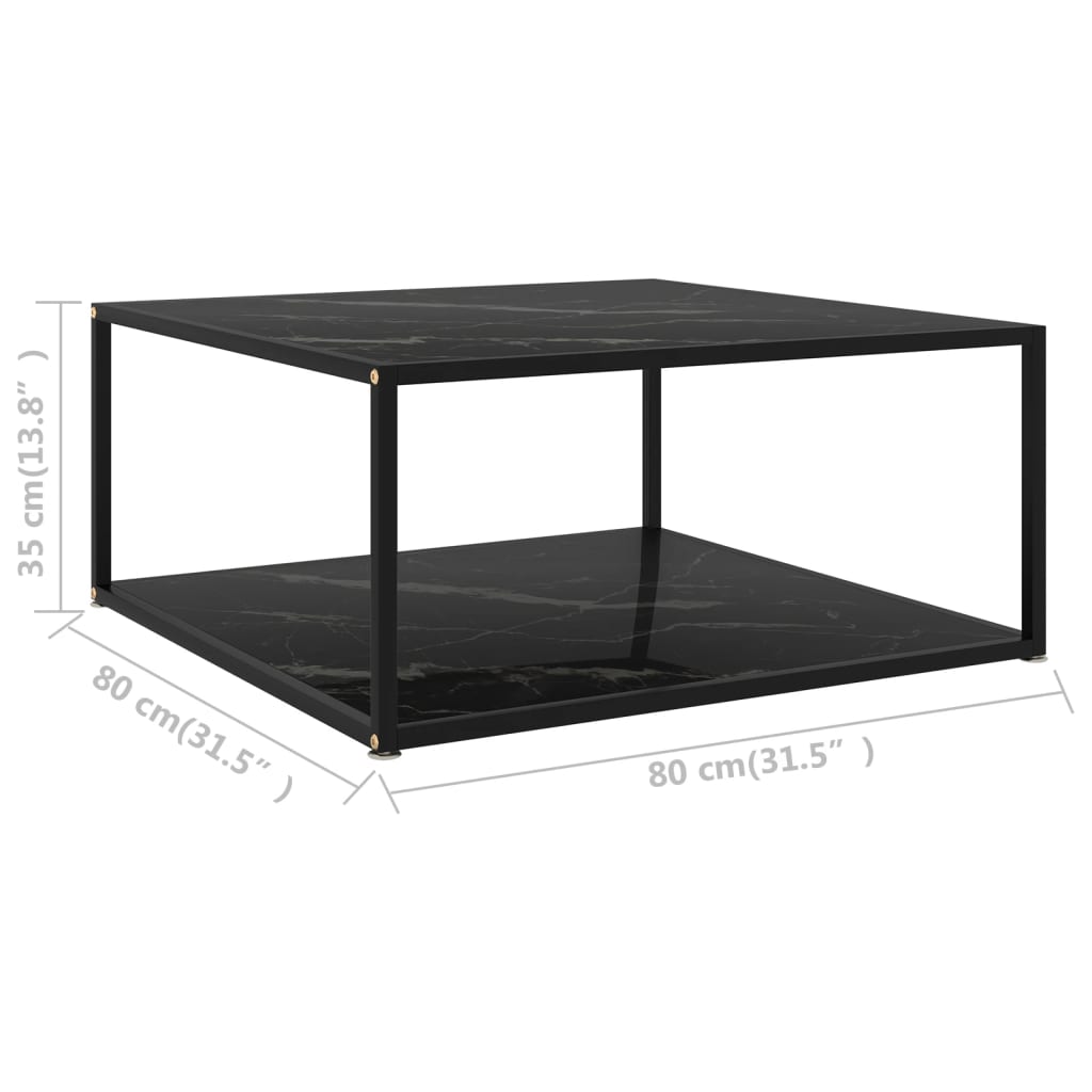 Stolić za kavu crni 80 x 80 x 35 cm od kaljenog stakla