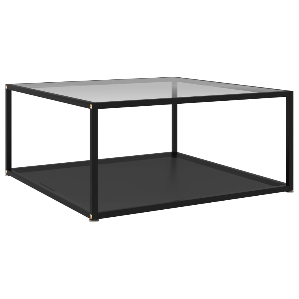 Stolić za kavu prozirni i crni 80 x 80 x 35 cm kaljeno staklo