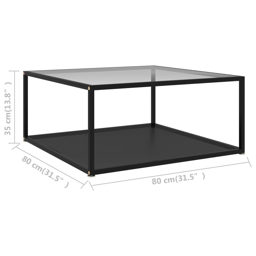 Stolić za kavu prozirni i crni 80 x 80 x 35 cm kaljeno staklo