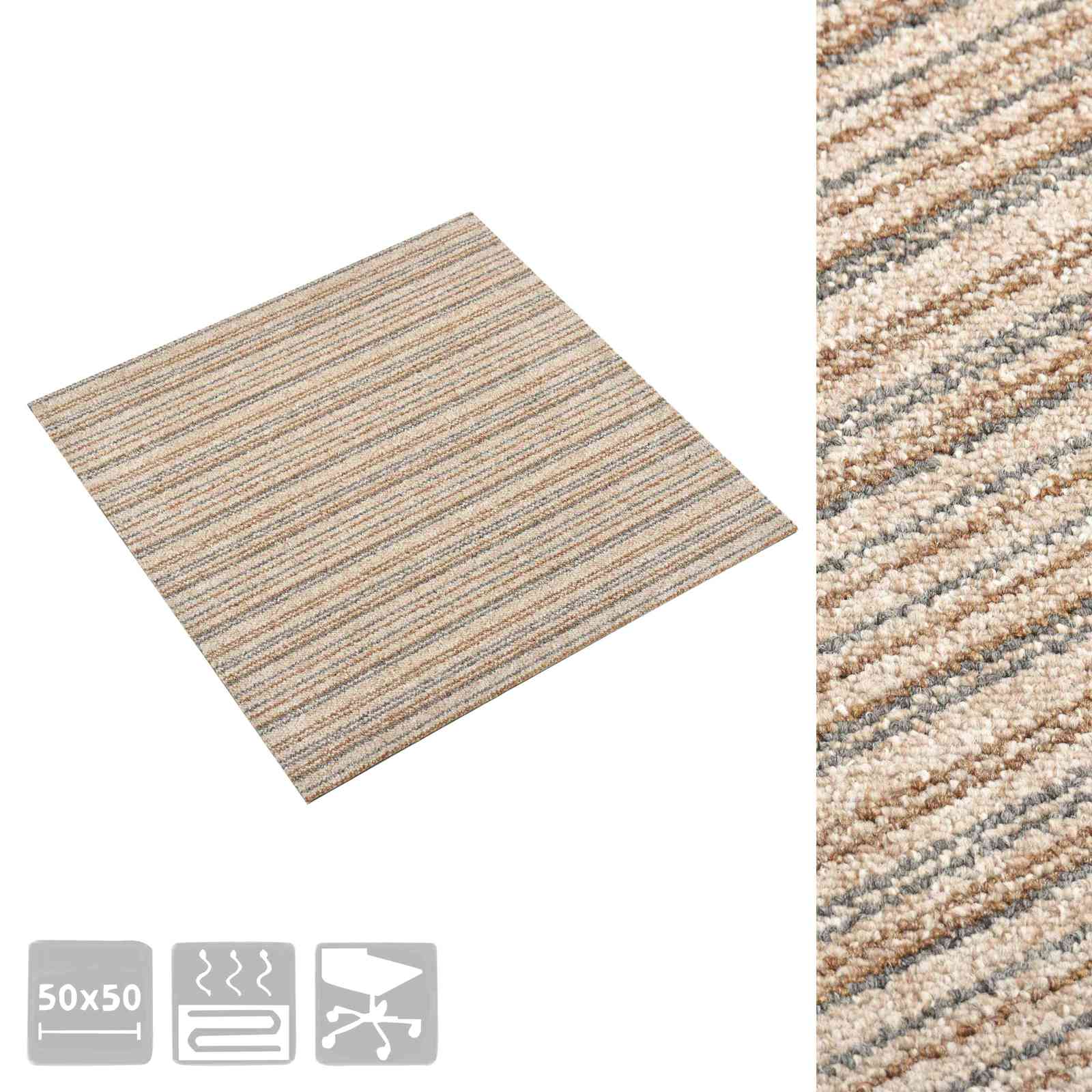 Tepih 20 pcs Prugasta bež 50 x 50 cm 100% Polipropilen