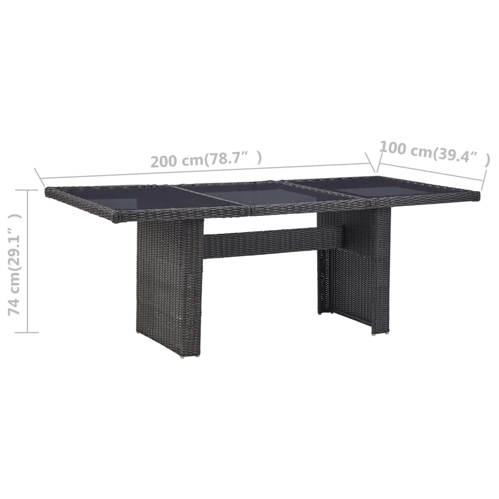 Vrtni blagovaonski stol crni 200x100x74 cm staklo i poliratan