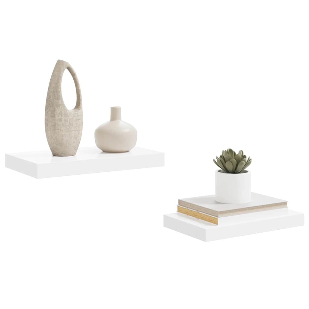 Plutajuće zidne police 2 kom sjajne bijele 40 x 23 x 3,8 cm MDF