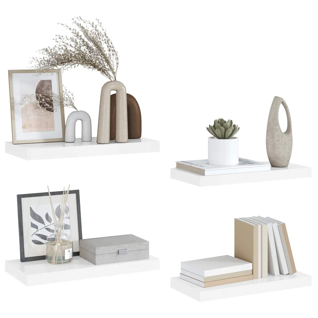 Plutajuće zidne police 4 kom sjajne bijele 50 x 23 x 3,8 cm MDF