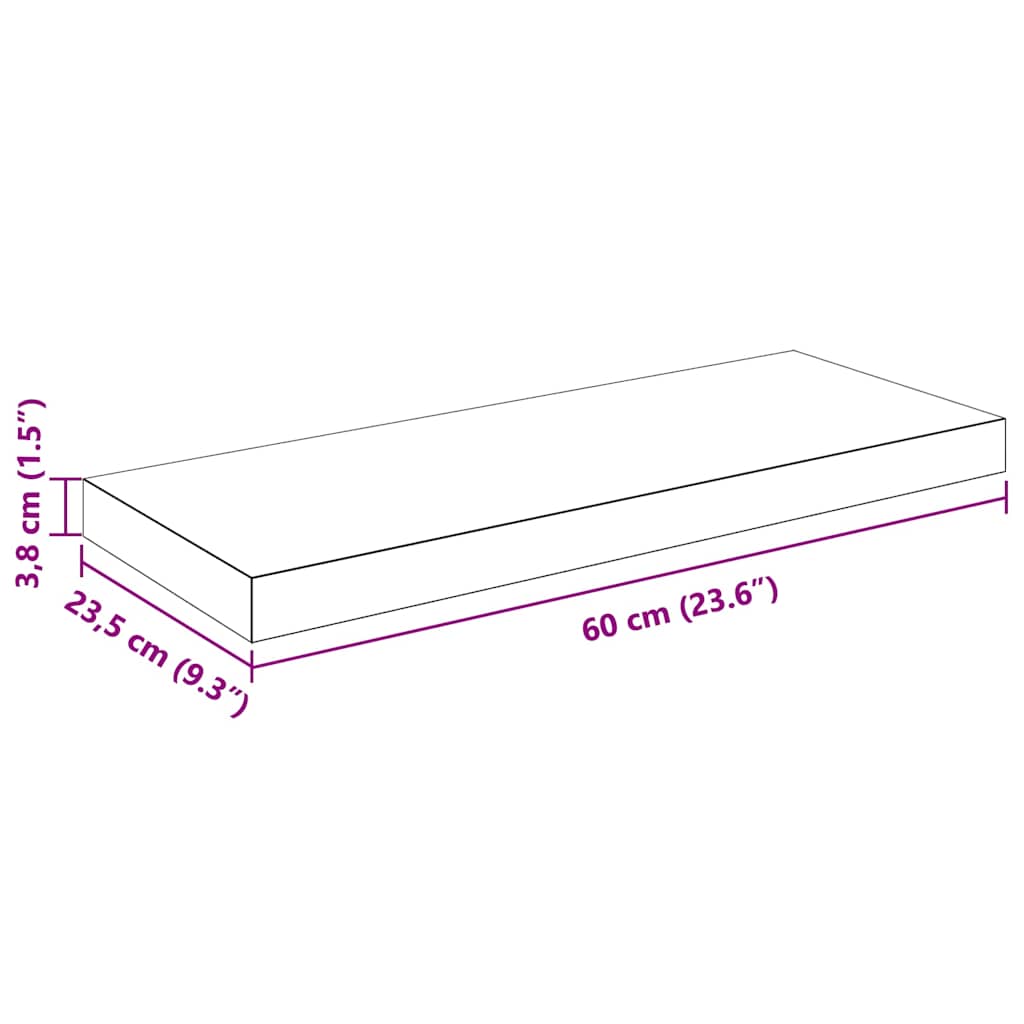 Plutajuće zidne police 2 kom sjajne bijele 60x23,5x3,8 cm MDF