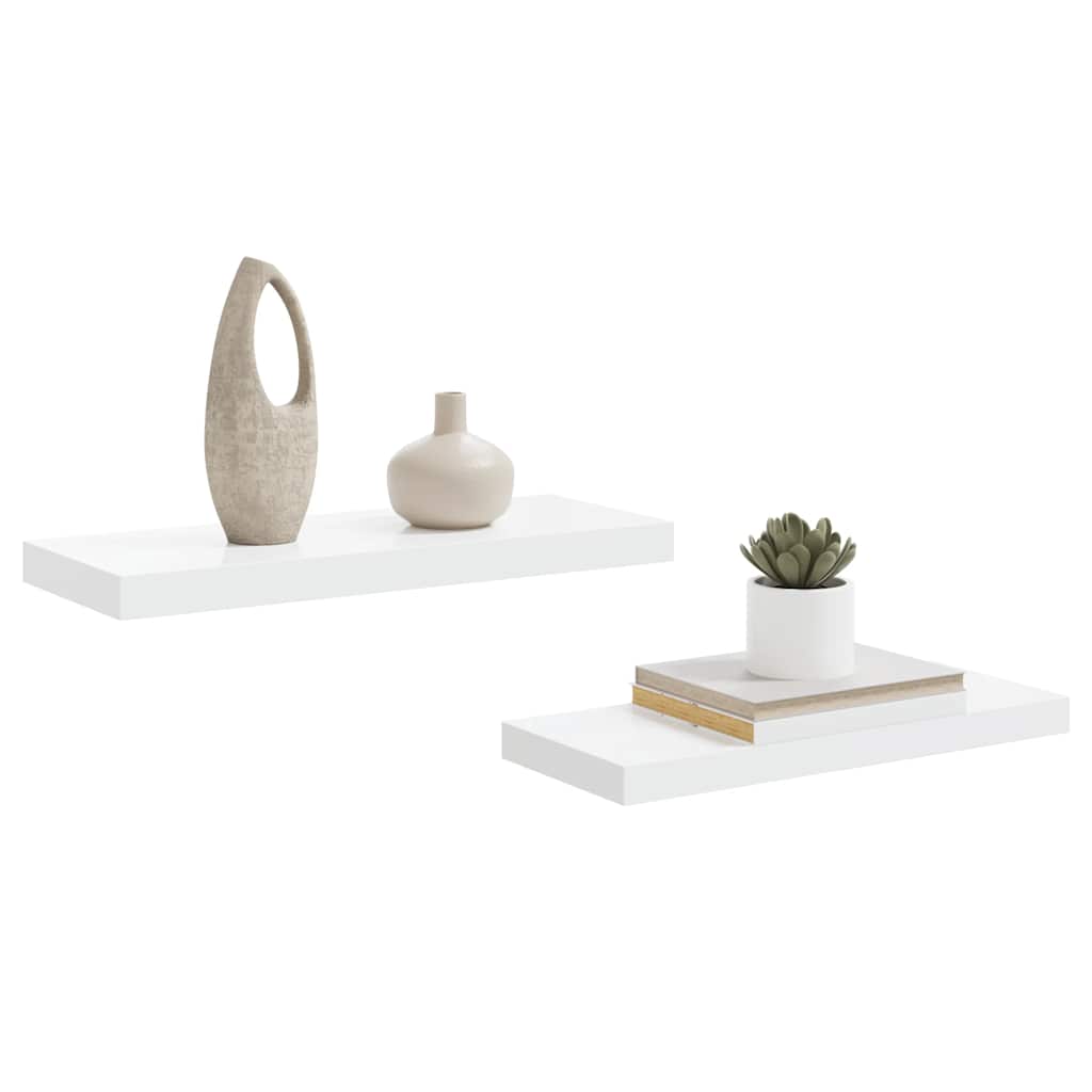 Plutajuće zidne police 2 kom sjajne bijele 60x23,5x3,8 cm MDF