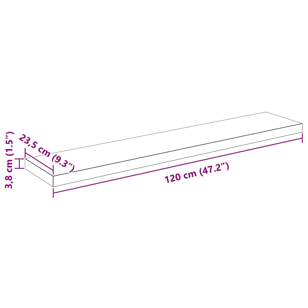 Plutajuće zidne police 2 kom sjajne bijele 120x23,5x3,8 cm MDF