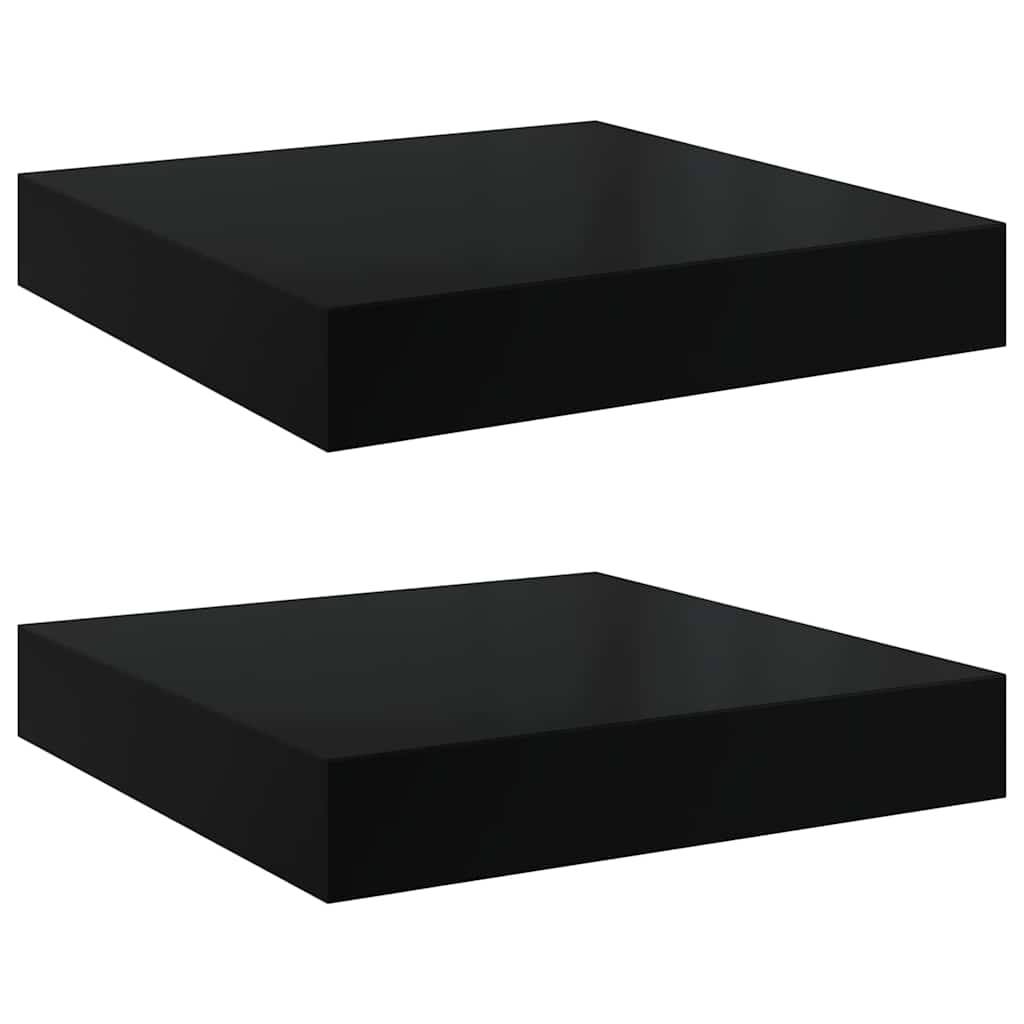 Plutajuće zidne police 2 kom sjajne crne 23 x 23,5 x 3,8 cm MDF