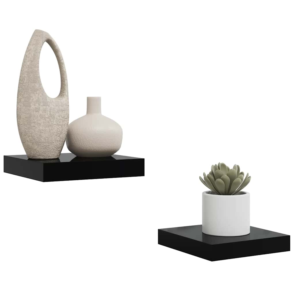 Plutajuće zidne police 2 kom sjajne crne 23 x 23,5 x 3,8 cm MDF